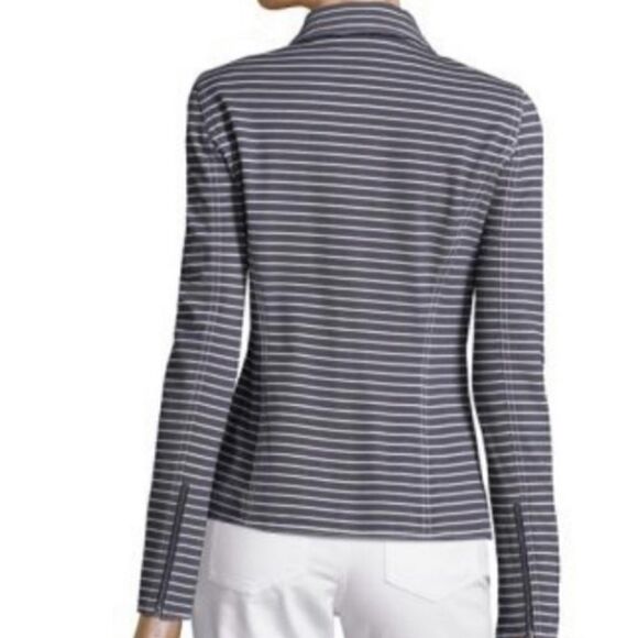 Lafayette 148 Julius Twill Moto Jacket
Asymmetrical Full Zip Striped Blue SZ 14 - Picture 3 of 5